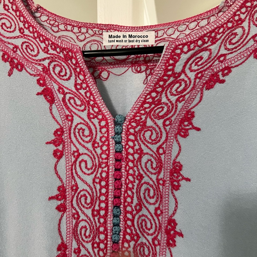 Elegant Embroidered Blue and Pink Dress